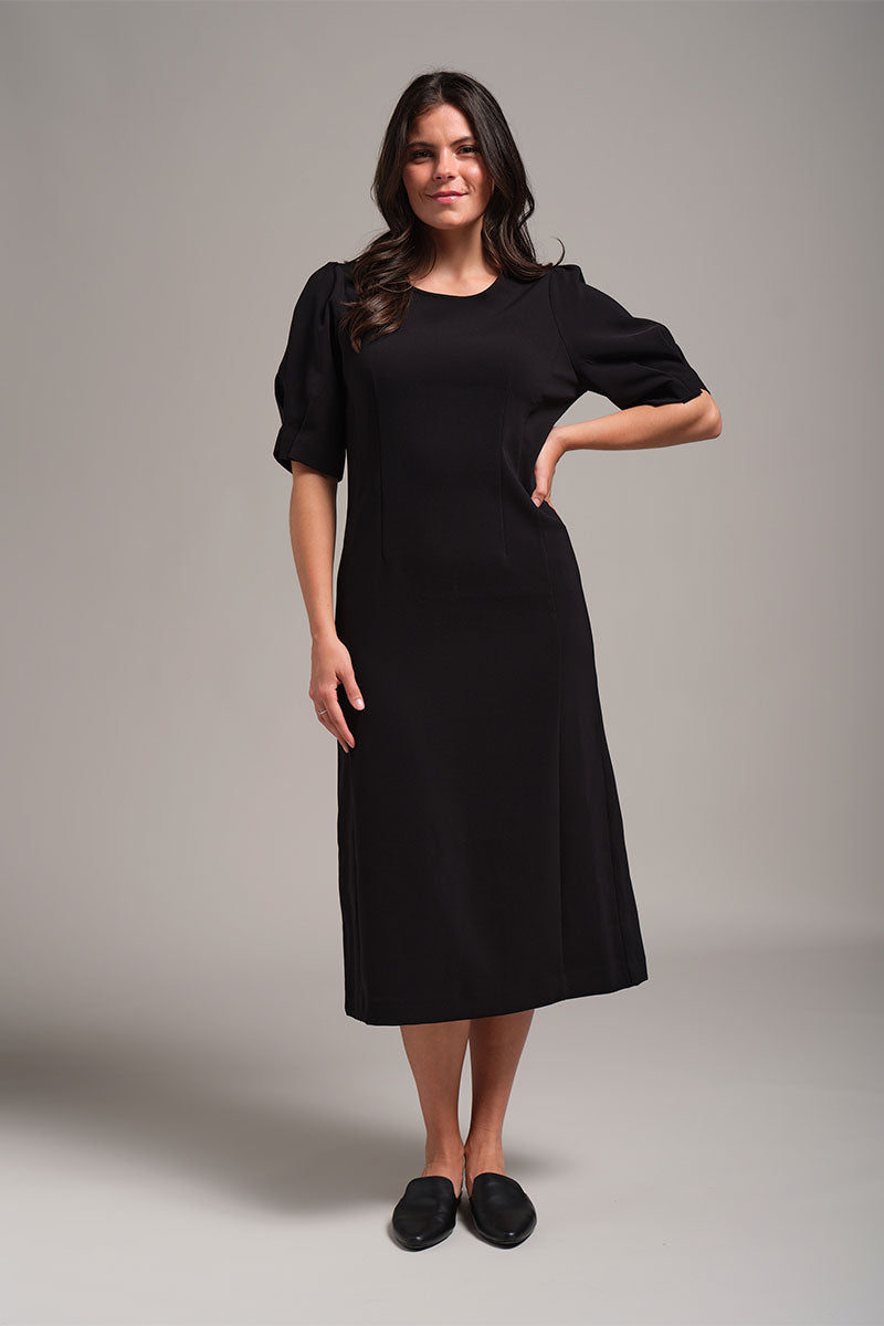 Folded Pleat Sleeve Midi Dress Kindred New York Folded Pleat Sleeve Midi Dress Kindred New York