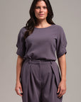 Folded Pleat Sleeve Woven Top