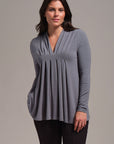 V-Neck Pleated Front Slim Fit Top