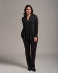 V-Neck Pleated Front Slim Fit Top