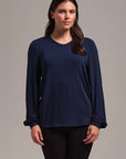 V-Neck Elastic Cuff Knit Top