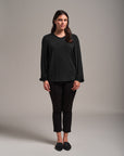 V-Neck Elastic Cuff Knit Top