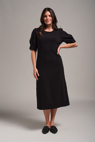 FOLDED PLEAT SLEEVE DETAIL MIDI DRESS