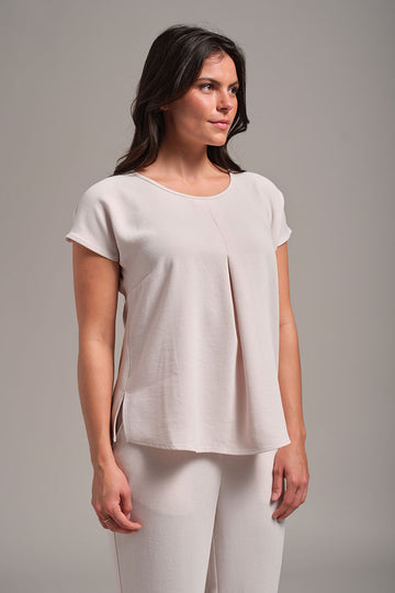 DOLMAN SLEEVE PLEAT FRONT WOVEN TOP